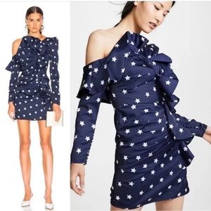 Self-portrait Star Print Frill Dress In Navy Sz US0, UK4